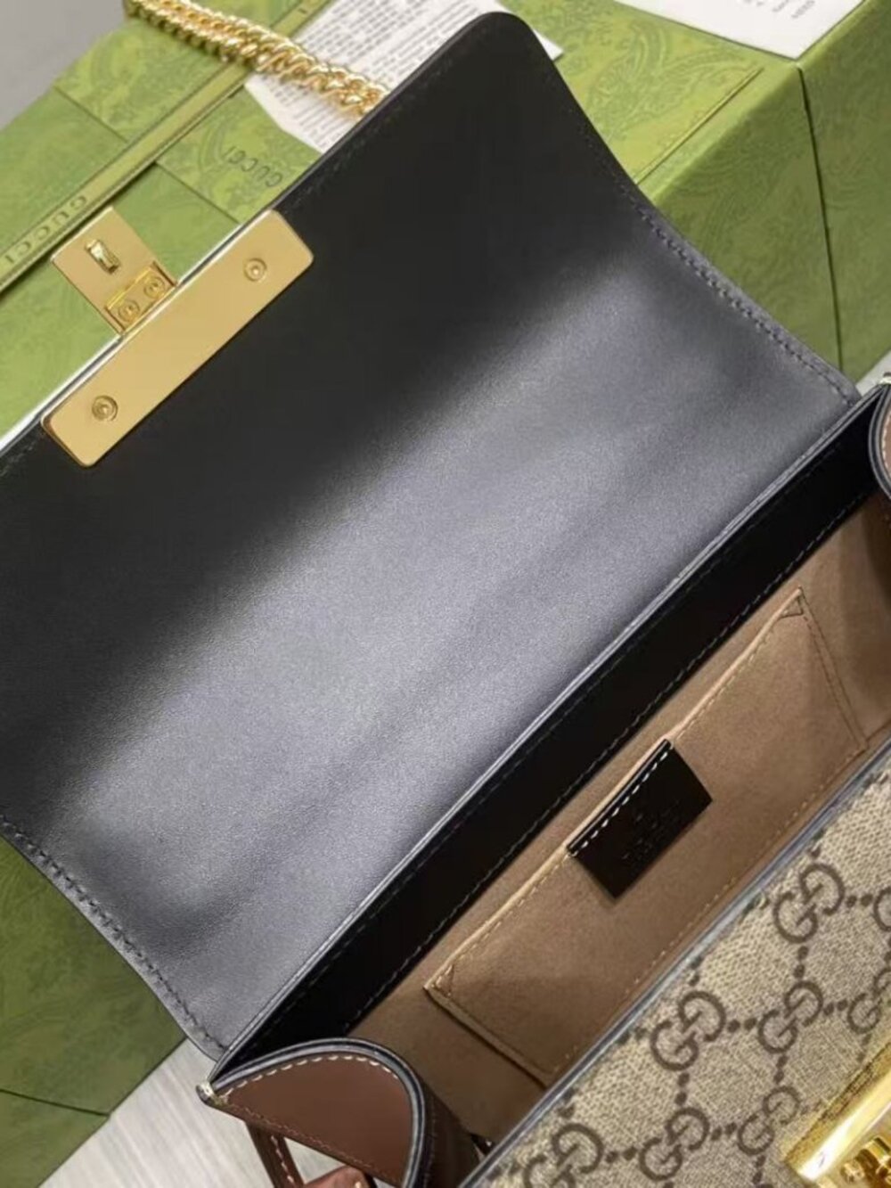 Authentic Gucci Padlock Small GG Supreme Canvas Shoulder Bag 409487 with Chain S - Picture 7 of 8